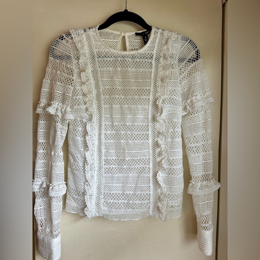 AQUA White Lace Ruffle Blouse Size XS